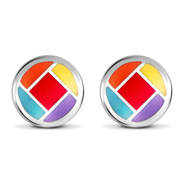 Colour Of Life Enamel Sterling Silver Minimalist Stud Earrings